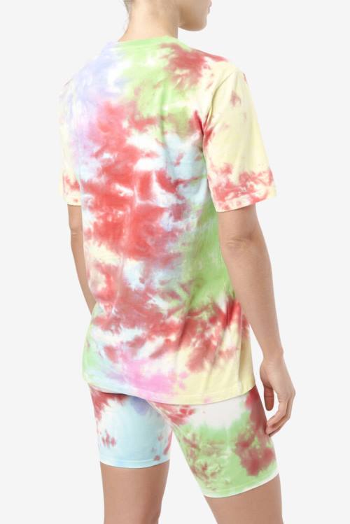 Green / White / Red Women's Fila Alivia Tie Dye Tee T Shirts | Fila230EN