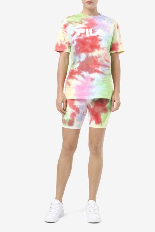 Green / White / Red Women's Fila Alivia Tie Dye Tee T Shirts | Fila230EN