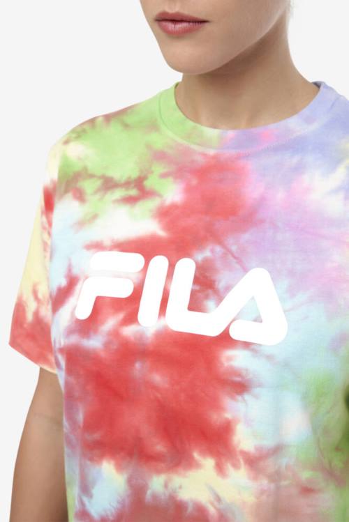 Green / White / Red Women's Fila Alivia Tie Dye Tee T Shirts | Fila230EN