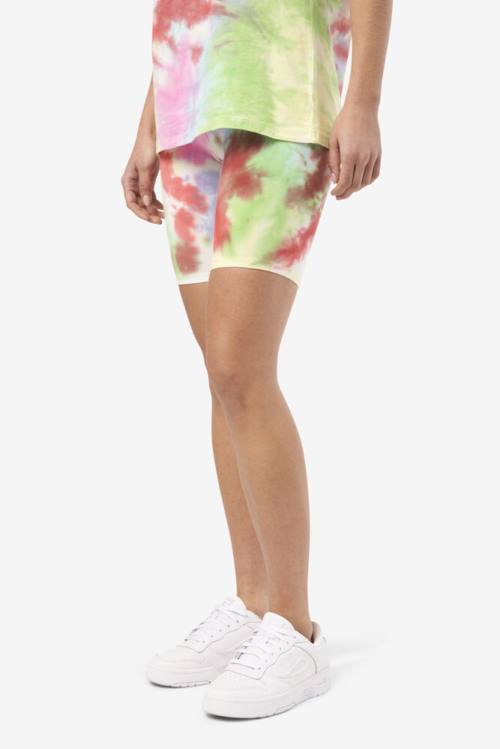 Green / White / Red Women's Fila Taima Tie Dye Bike Shorts | Fila231ZJ