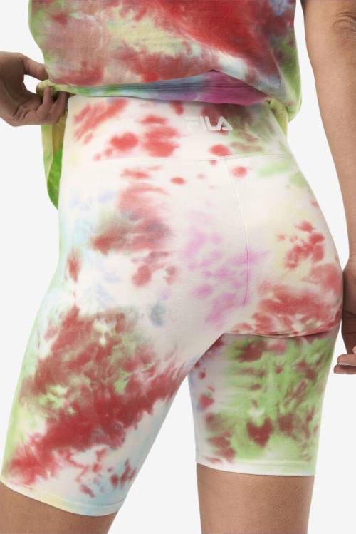 Green / White / Red Women's Fila Taima Tie Dye Bike Shorts | Fila231ZJ