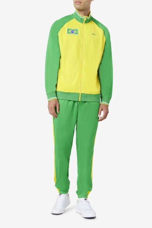 Green / Yellow Men's Fila Brazil Track Pants | Fila546DZ