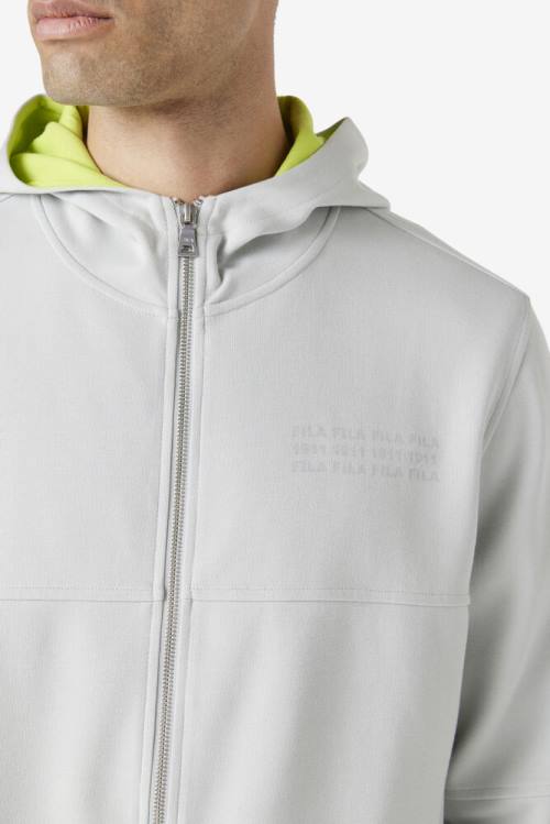 Grey / Light Green Men's Fila Kayra Full Zip Hoodie | Fila051FD