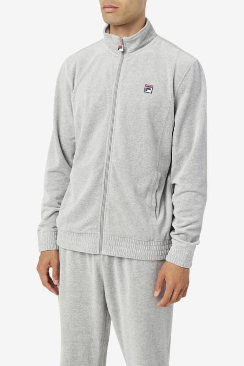 Grey Men's Fila O-fit Velour Jackets | Fila035EG