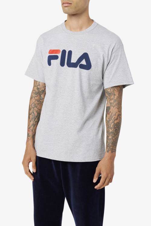 Grey / Navy / Red Men's Fila Logo Tee T Shirts | Fila281UV