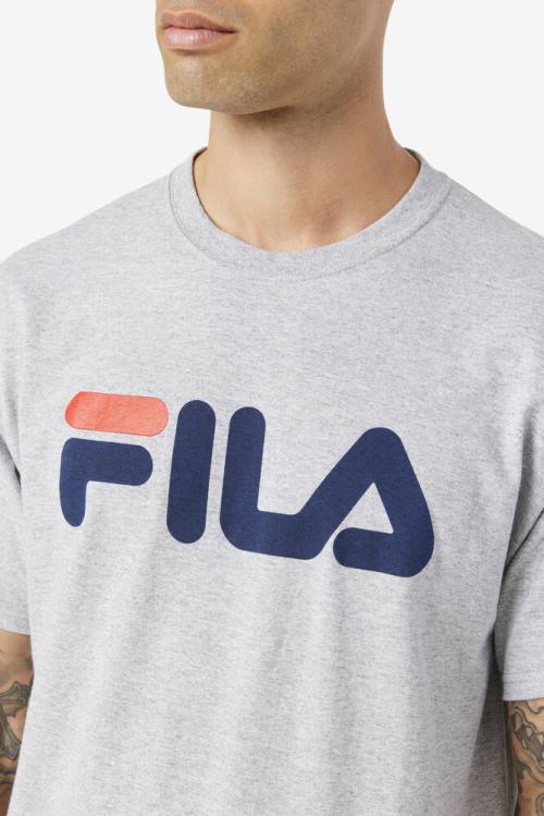 Grey / Navy / Red Men's Fila Logo Tee T Shirts | Fila281UV