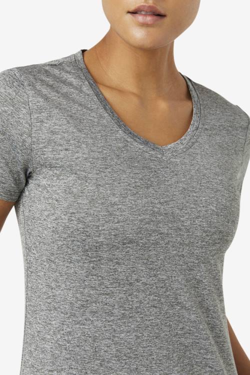 Grey Women's Fila Pickleball Silky V-neck T Shirts | Fila463EF