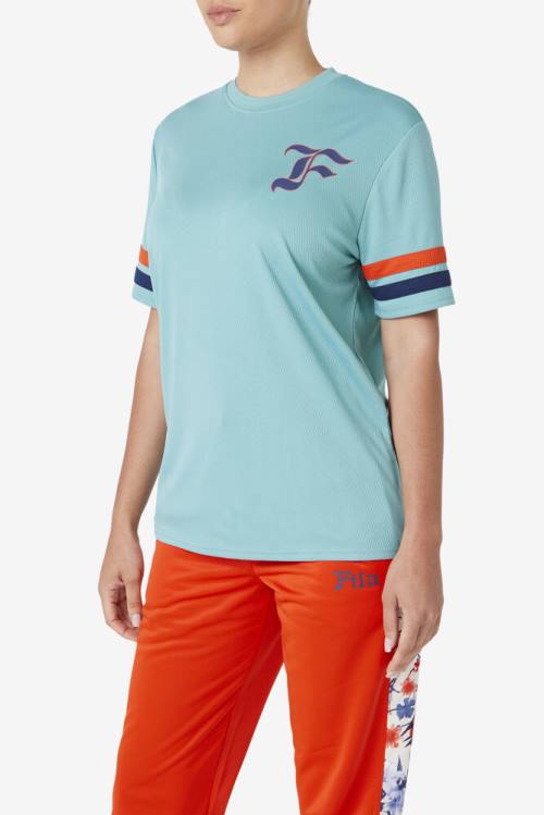 Light Blue / Navy Women's Fila Adelaide Jersey T Shirts | Fila503TH