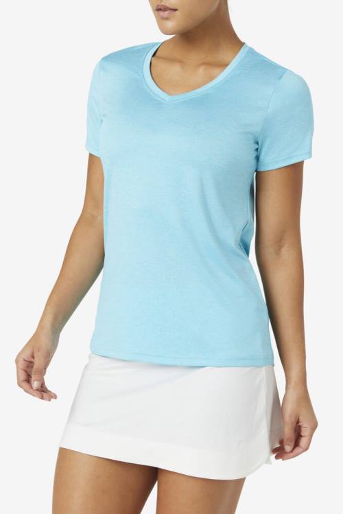 Light Blue Women's Fila Pickleball Silky V-neck T Shirts | Fila153RV