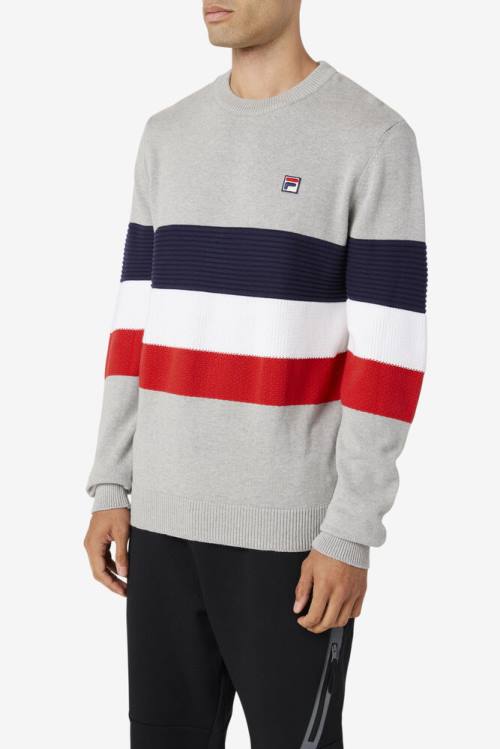 Light Grey / Navy / White Men's Fila Willkie Sweaters | Fila075QI