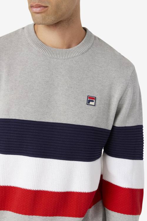 Light Grey / Navy / White Men's Fila Willkie Sweaters | Fila075QI