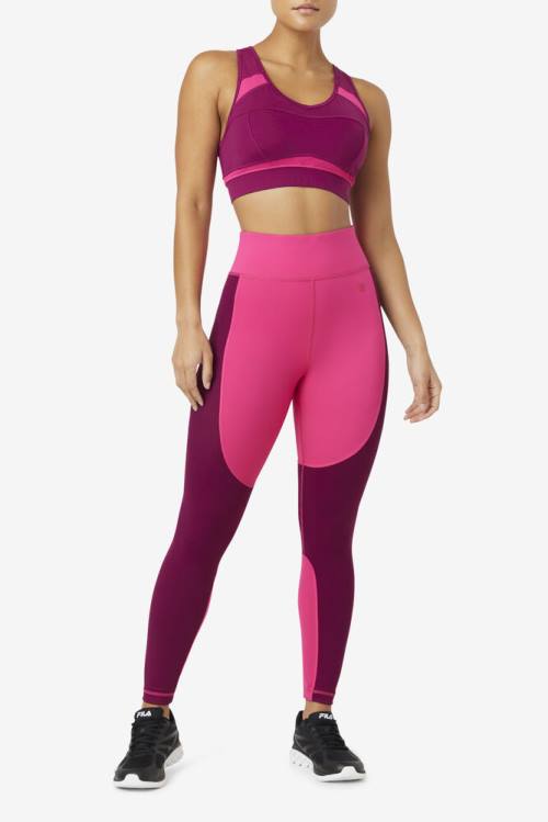 Light Pink / Purple Women's Fila Forza Textured Long Leggings | Fila109AT