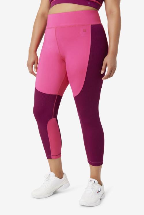 Light Pink / Purple Women's Fila Forza Textured Long Leggings | Fila634YV