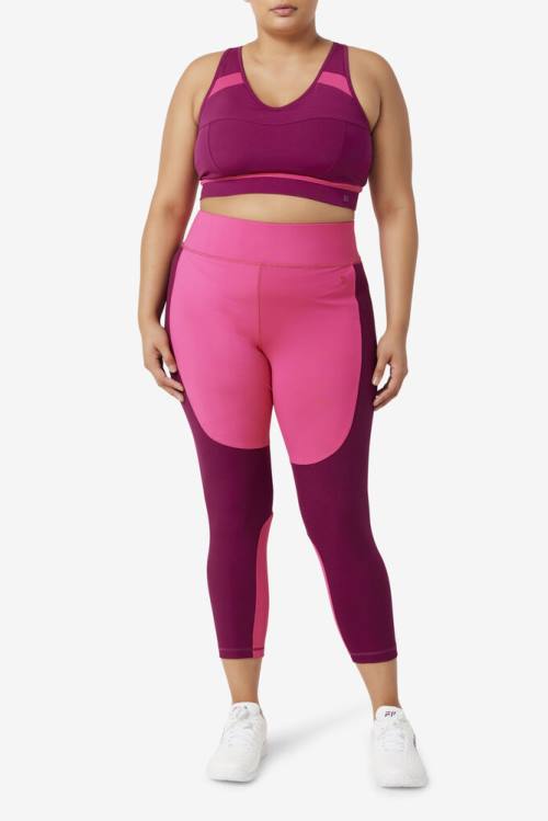 Light Pink / Purple Women's Fila Forza Textured Long Leggings | Fila634YV