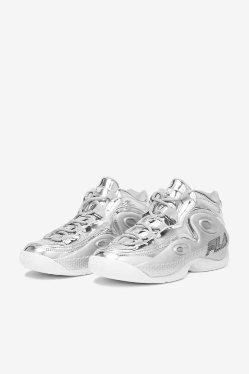 Metal Silver Men's Fila Grant Hill 3 Metallic Sneakers | Fila025MN