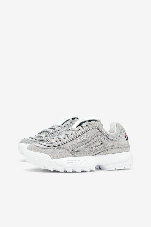 Metal Silver / White Women's Fila Made In Italy Disruptor 2 Sneakers | Fila015YN