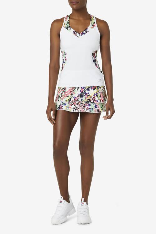 Multicolor / White Women's Fila Pickleball Tiered Printed Skort Skirts | Fila927OJ