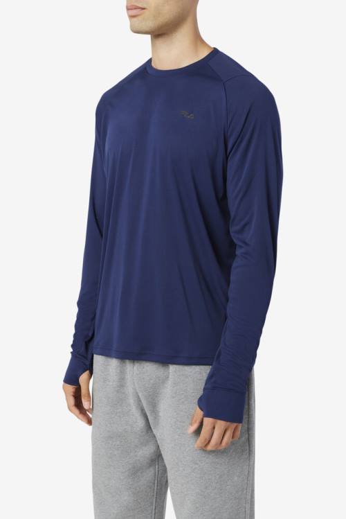 Navy / Black Men's Fila Jazam Long Sleeve Crew T Shirts | Fila704WI