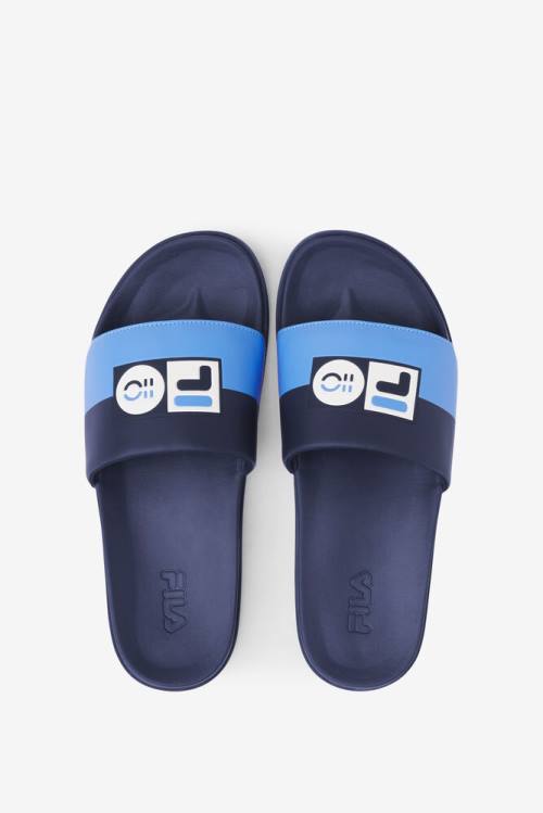 Navy Men's Fila 110 Year Collection Drifter Lux Slides | Fila945EI