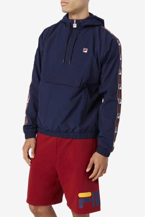 Navy Men's Fila Cameron 1/2 Zip Wind Jackets | Fila813NR