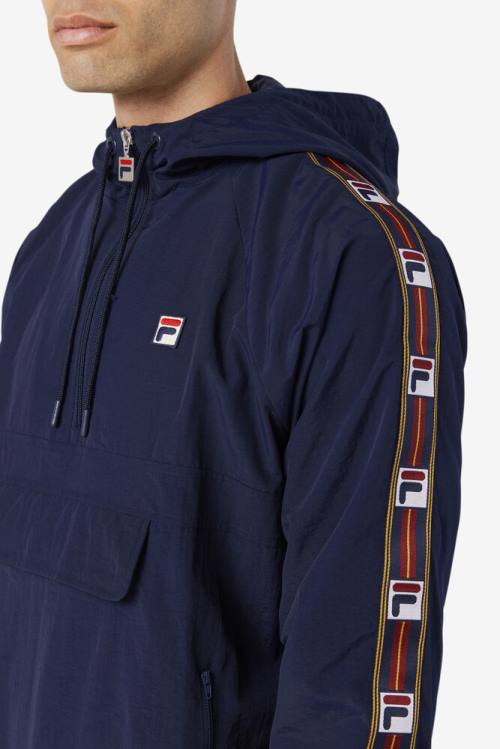 Navy Men's Fila Cameron 1/2 Zip Wind Jackets | Fila813NR