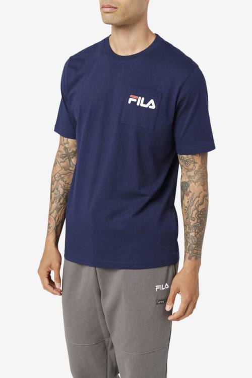 Navy Men's Fila Curtis Pocket Tee T Shirts | Fila517FE