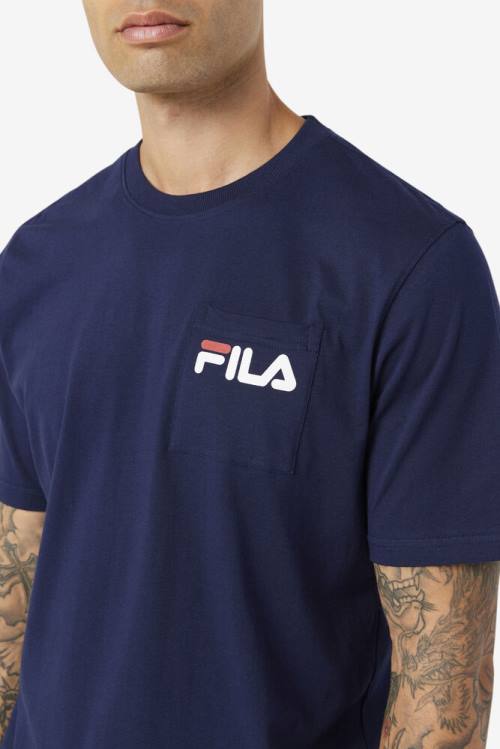 Navy Men's Fila Curtis Pocket Tee T Shirts | Fila517FE