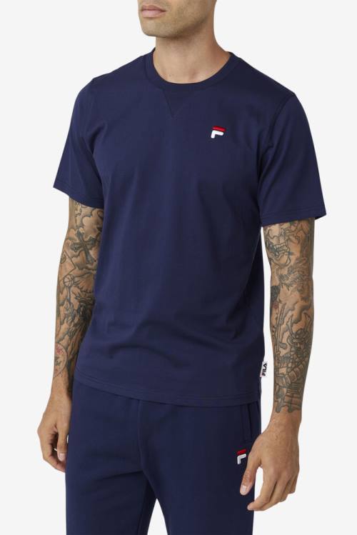 Navy Men's Fila Derion Tee T Shirts | Fila539XT