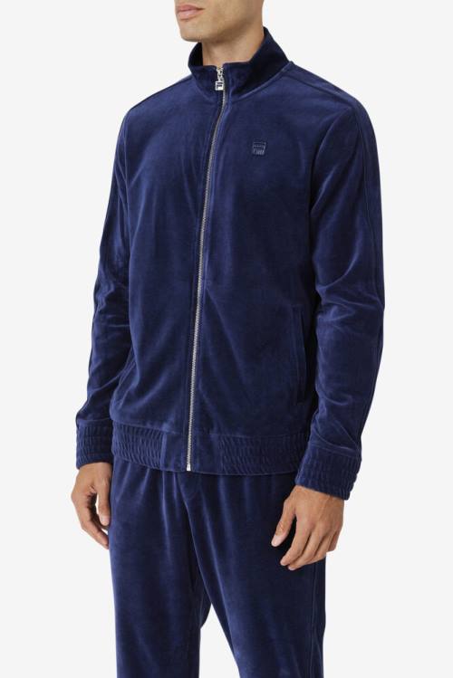 Navy Men's Fila Deverall Velour Jackets | Fila249HI