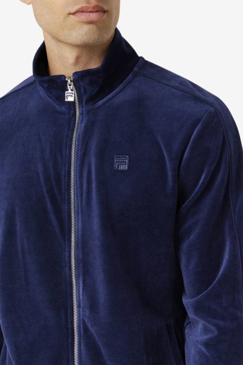 Navy Men's Fila Deverall Velour Jackets | Fila249HI