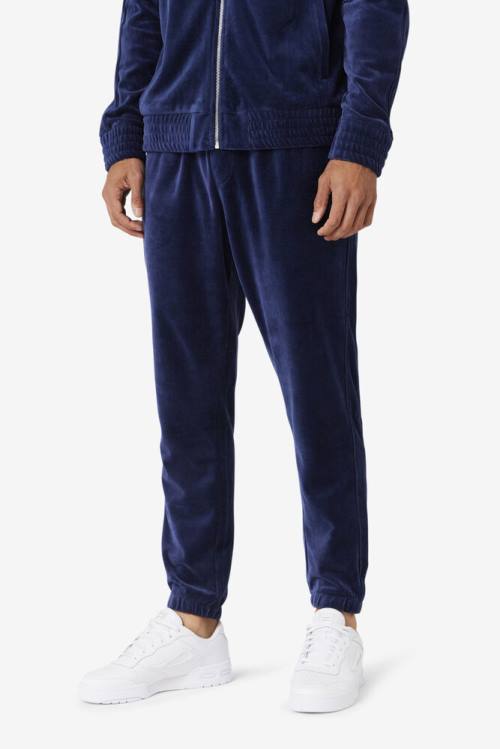 Navy Men's Fila Deverall Velour Pants | Fila126XJ