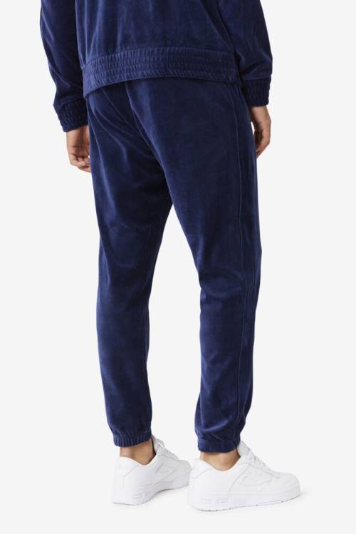 Navy Men's Fila Deverall Velour Pants | Fila126XJ