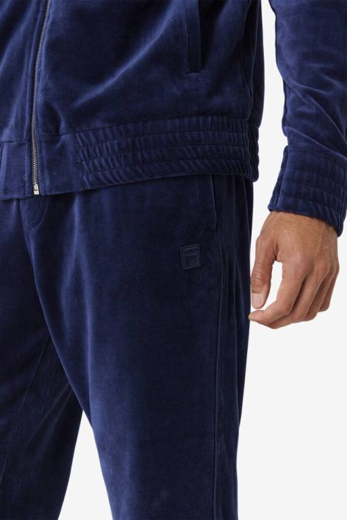 Navy Men's Fila Deverall Velour Pants | Fila126XJ