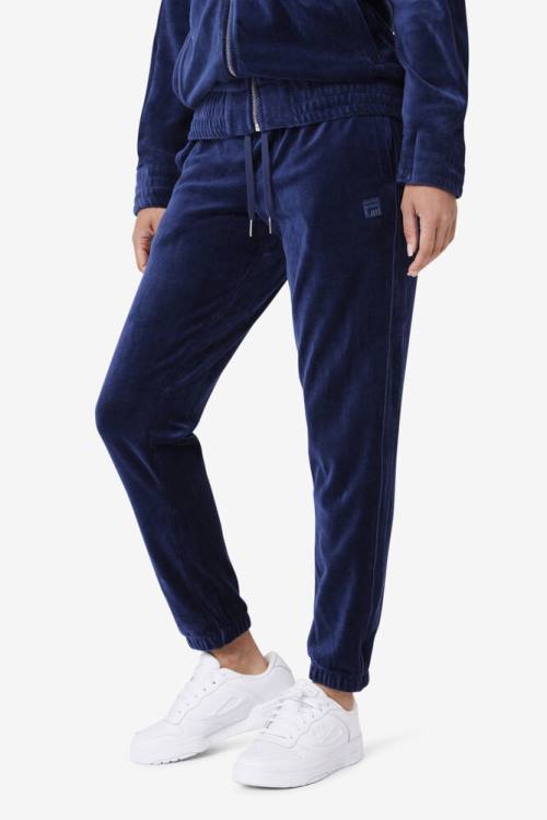 Navy Men's Fila Deverall Velour Pants | Fila126XJ