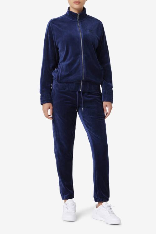 Navy Men's Fila Deverall Velour Pants | Fila126XJ