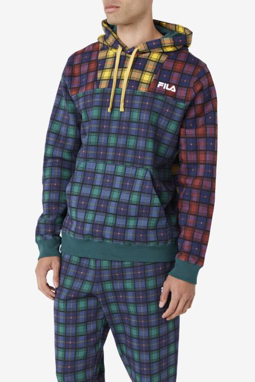 Navy Men's Fila Dorm Plaid Hoodie | Fila087BY