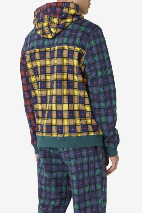 Navy Men's Fila Dorm Plaid Hoodie | Fila087BY