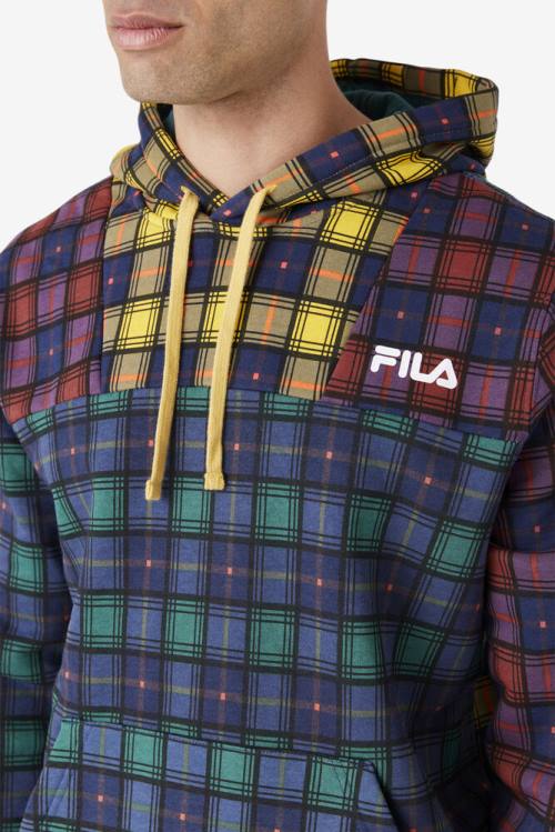 Navy Men's Fila Dorm Plaid Hoodie | Fila087BY