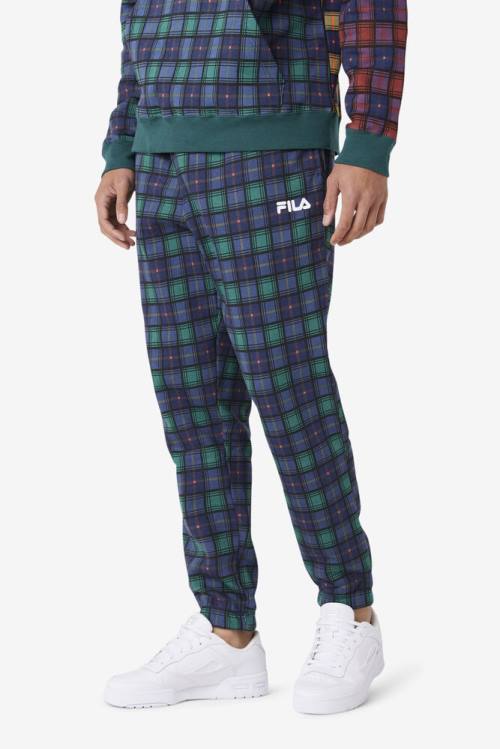 Navy Men's Fila Dorm Plaid Jogger Pants | Fila490ZO