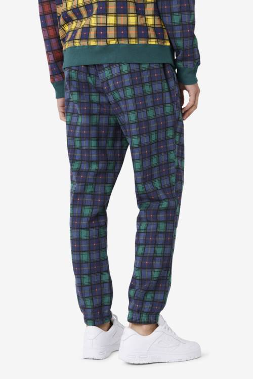 Navy Men's Fila Dorm Plaid Jogger Pants | Fila490ZO