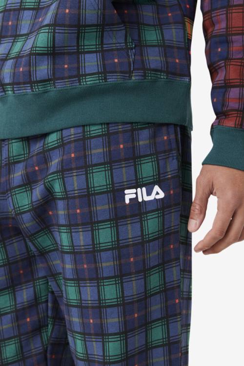 Navy Men's Fila Dorm Plaid Jogger Pants | Fila490ZO