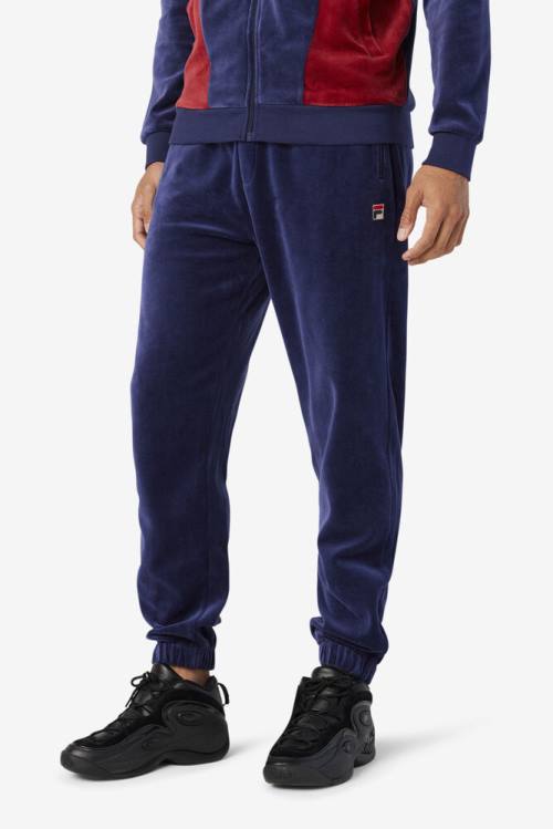 Navy Men's Fila Dortmund Velour Jogger Pants | Fila095IS