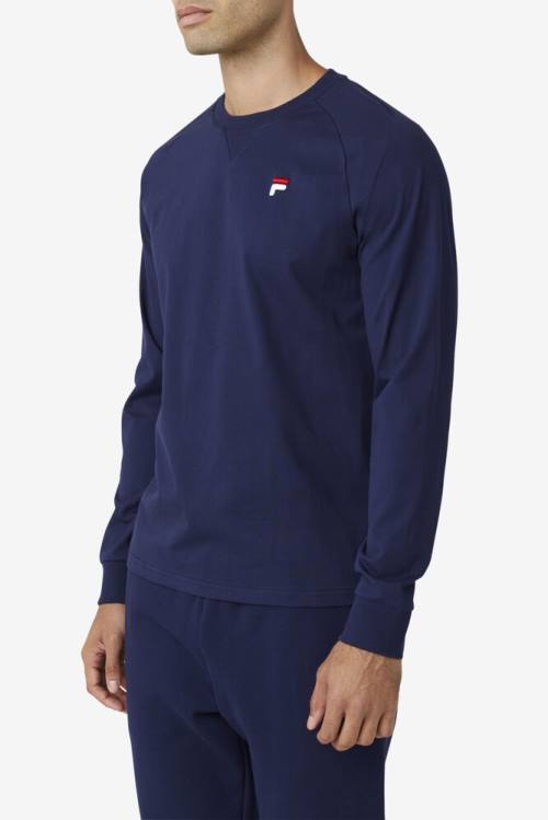 Navy Men's Fila Flynn Long Sleeve Tee T Shirts | Fila840IV