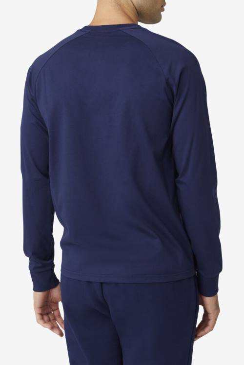 Navy Men's Fila Flynn Long Sleeve Tee T Shirts | Fila840IV