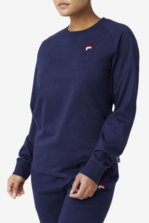 Navy Men's Fila Flynn Long Sleeve Tee T Shirts | Fila840IV