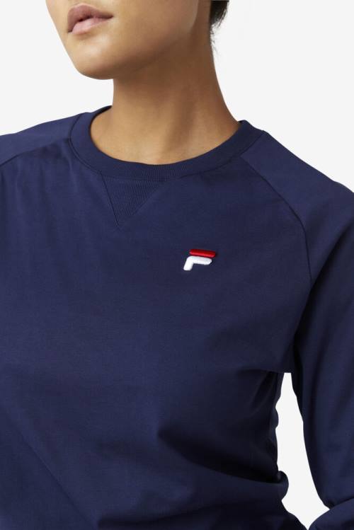 Navy Men's Fila Flynn Long Sleeve Tee T Shirts | Fila840IV