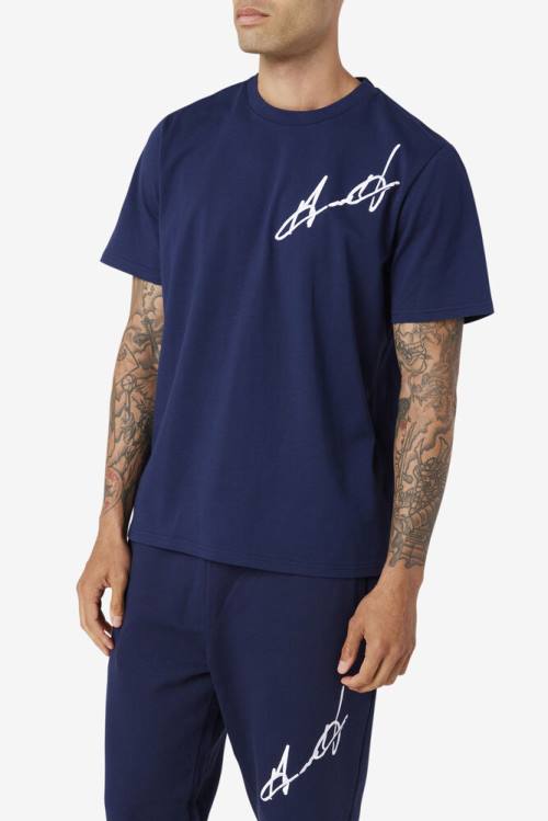 Navy Men's Fila Grant Hill Cormac Tee T Shirts | Fila594FT