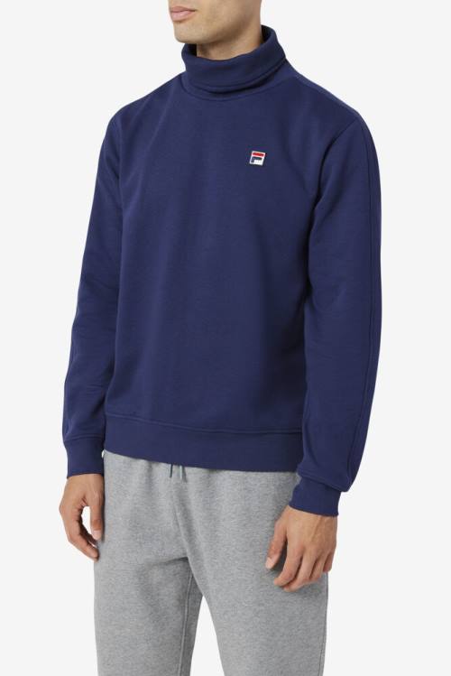 Navy Men's Fila Noah Fleece Turtleneck Sweatshirts | Fila589TI