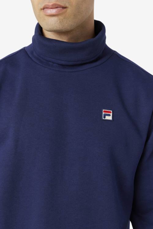 Navy Men's Fila Noah Fleece Turtleneck Sweatshirts | Fila589TI