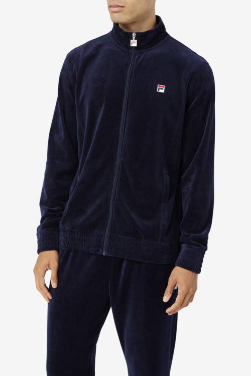 Navy Men's Fila O-fit Velour Jackets | Fila573WF